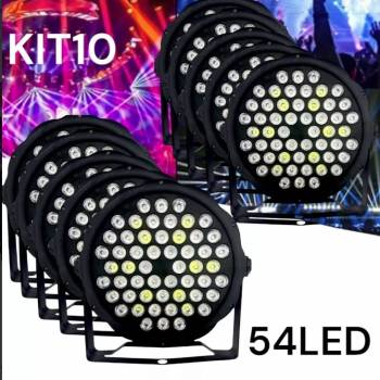 Kit 10 Refletor Par 64 Slim 54 Leds 3w Rgbw Dmx Strobo